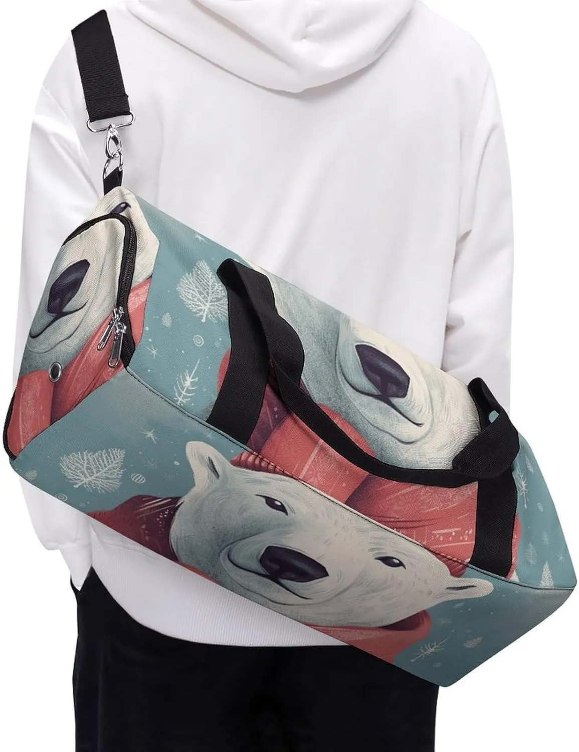 Gym Bag Hand Drawn Bear Duffel Bag for Men Women Overnight Bag with Shoe Compartment Workout Bags