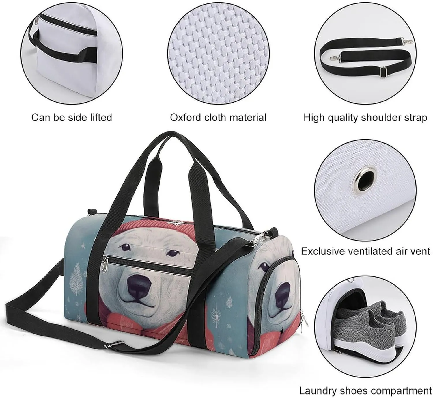 Gym Bag Hand Drawn Bear Duffel Bag for Men Women Overnight Bag with Shoe Compartment Workout Bags