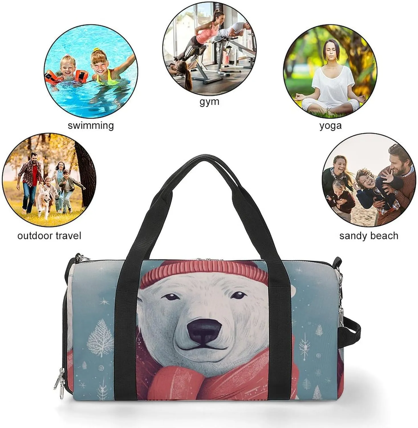 Gym Bag Hand Drawn Bear Duffel Bag for Men Women Overnight Bag with Shoe Compartment Workout Bags