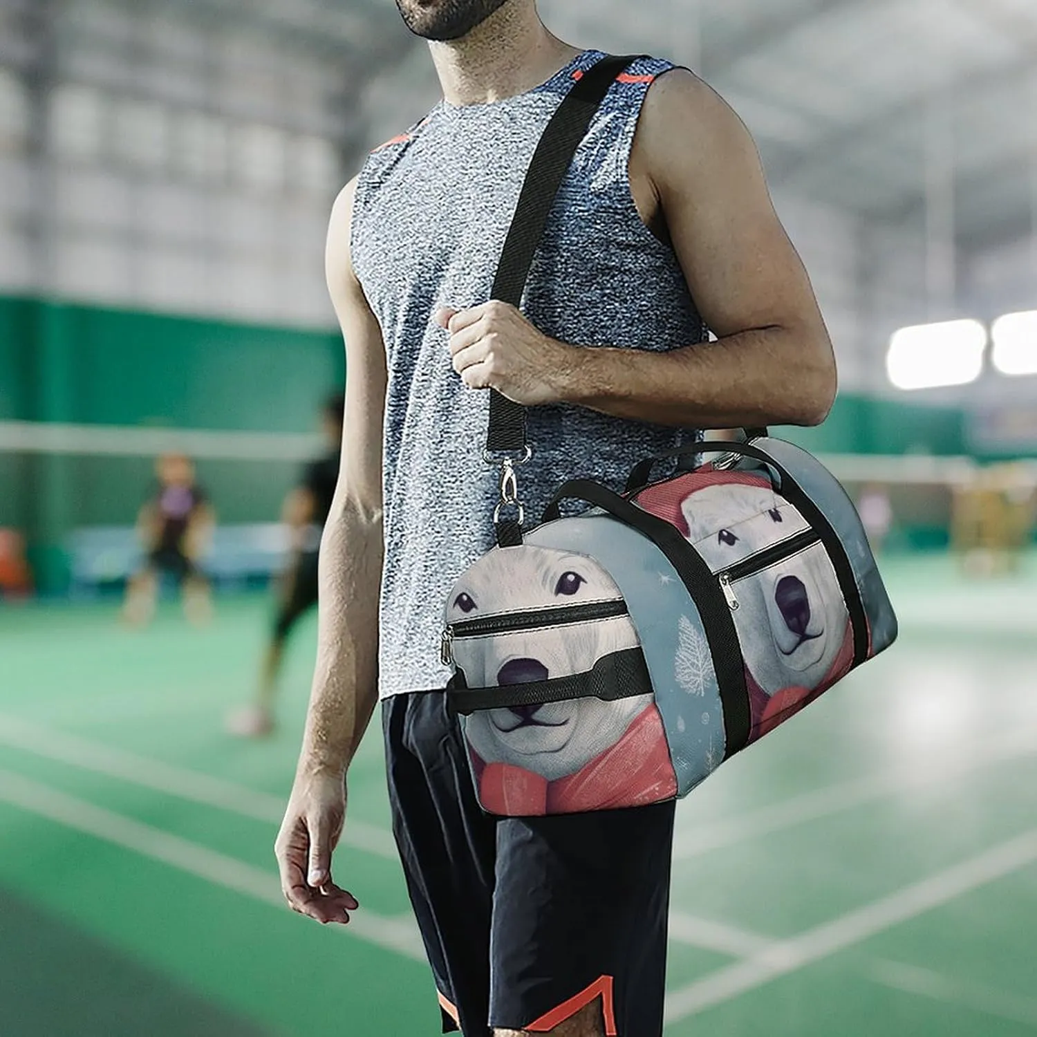 Gym Bag Hand Drawn Bear Duffel Bag for Men Women Overnight Bag with Shoe Compartment Workout Bags