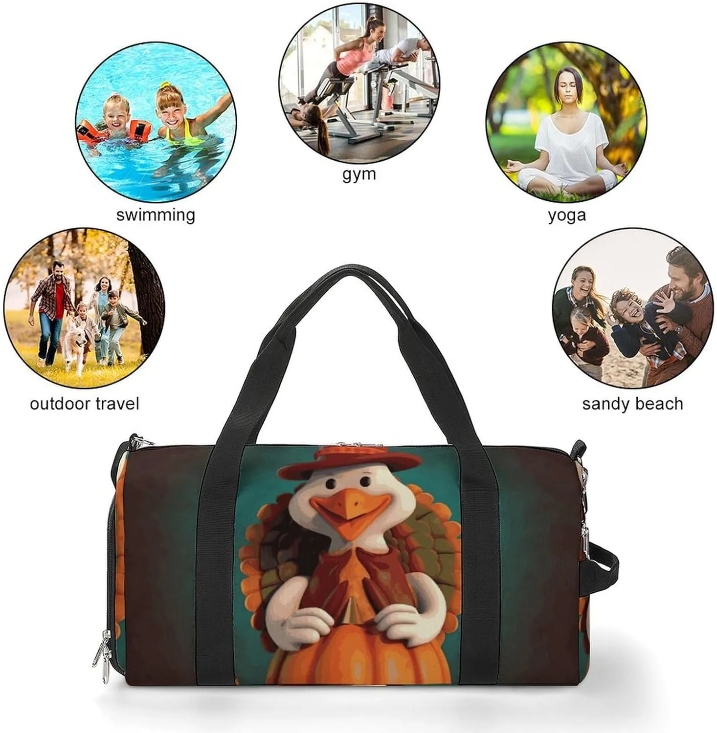 Gym Bag Happy Thanksgiving Turkey Duffel Bag for Men Women Overnight Bag with Shoe Compartment Workout Bags