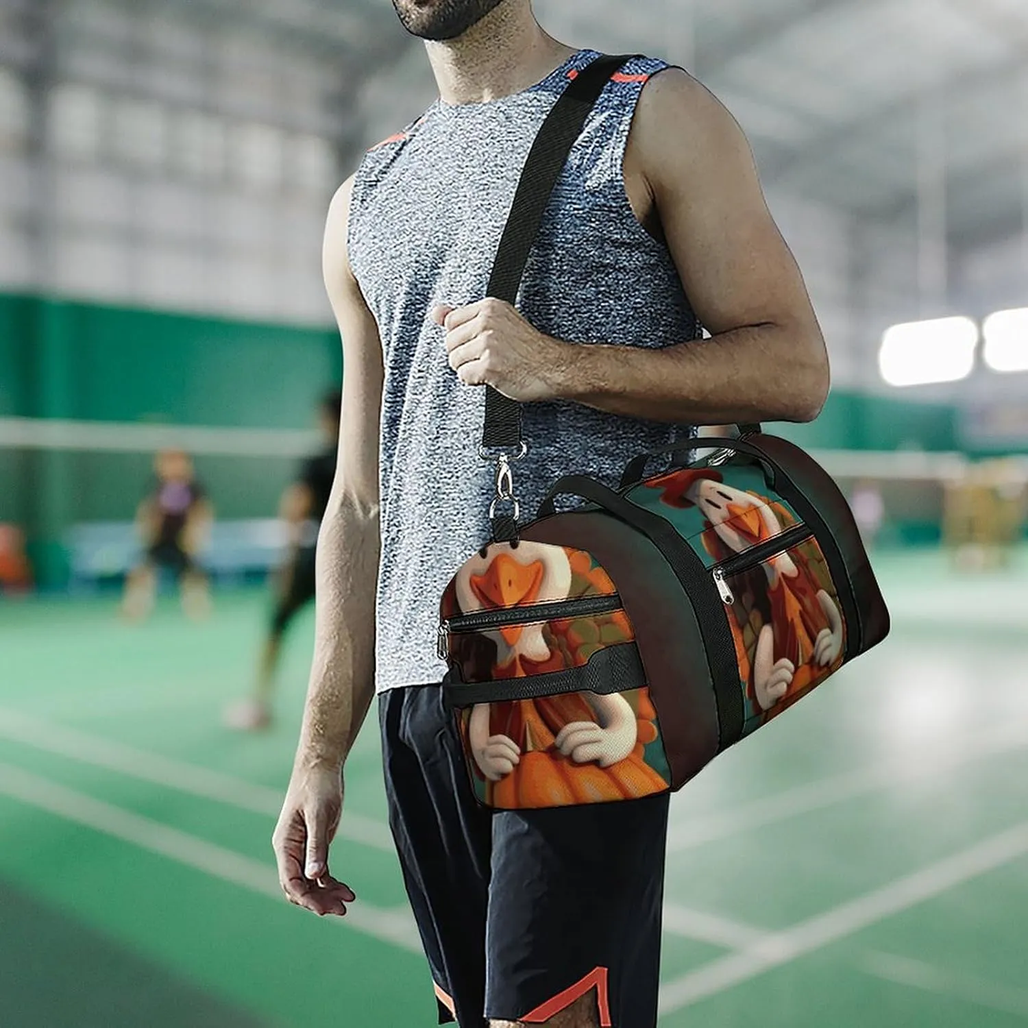 Gym Bag Happy Thanksgiving Turkey Duffel Bag for Men Women Overnight Bag with Shoe Compartment Workout Bags