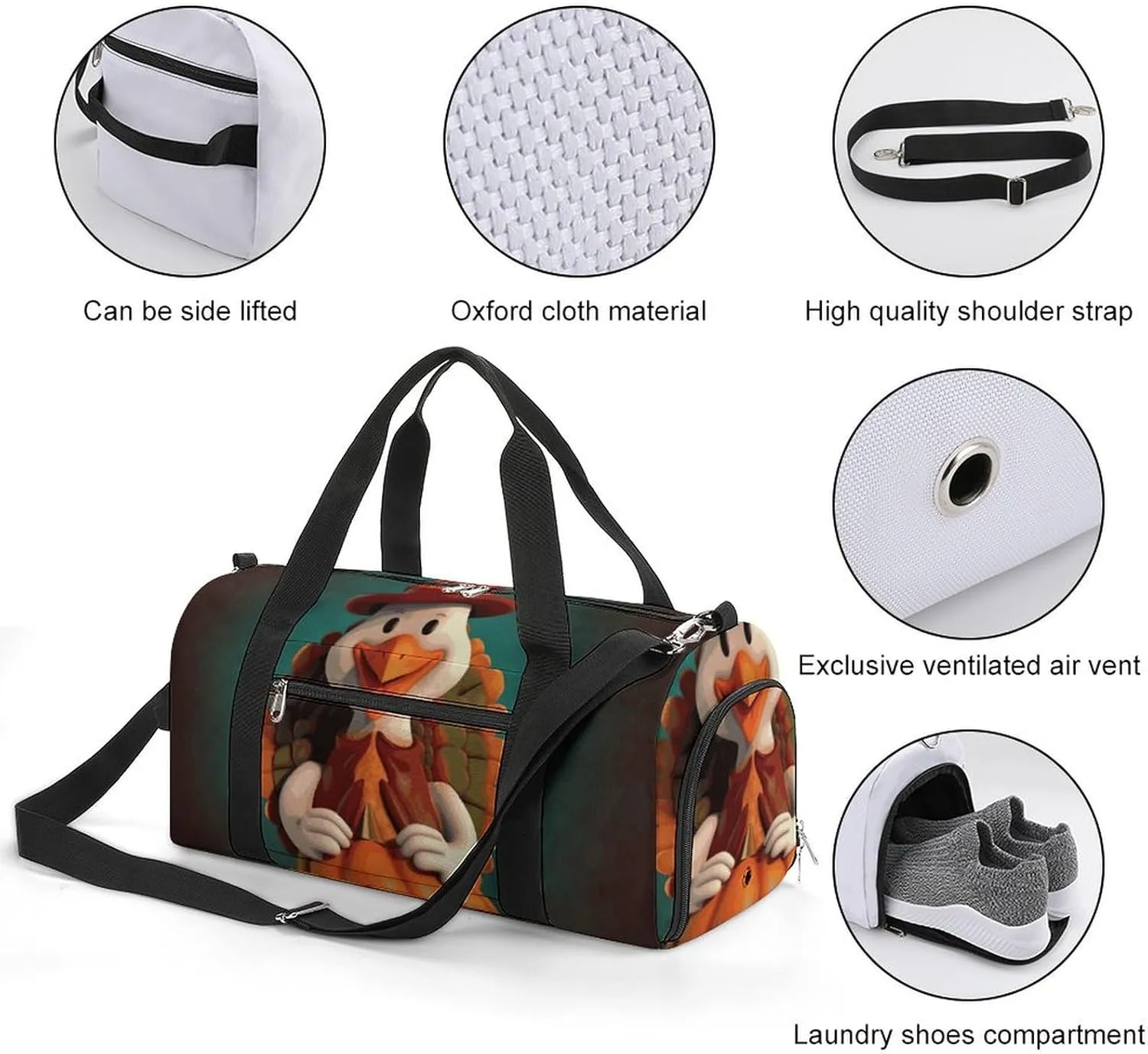 Gym Bag Happy Thanksgiving Turkey Duffel Bag for Men Women Overnight Bag with Shoe Compartment Workout Bags
