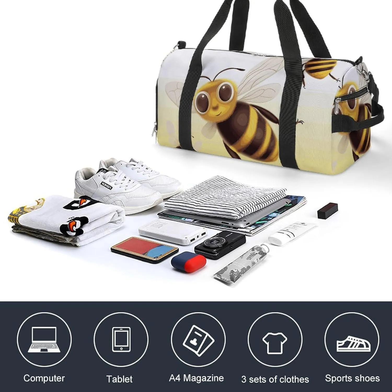 Gym Bag Honey Animal Duffel Bag for Men Women Overnight Bag with Shoe Compartment Workout Bags