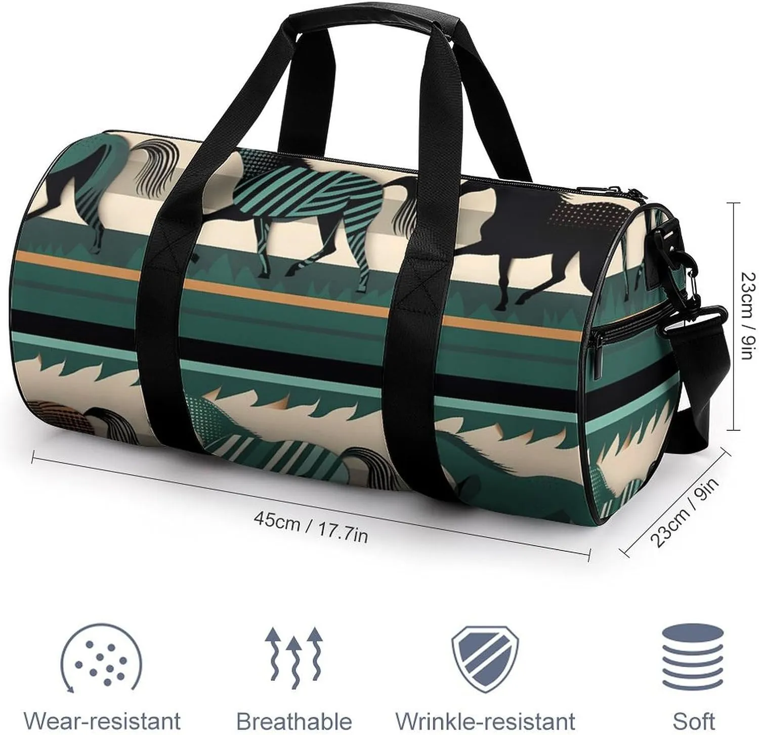 Gym Bag Horse Stripes Pattern Duffel Bag for Men Women Overnight Bag with Shoe Compartment Workout Bags