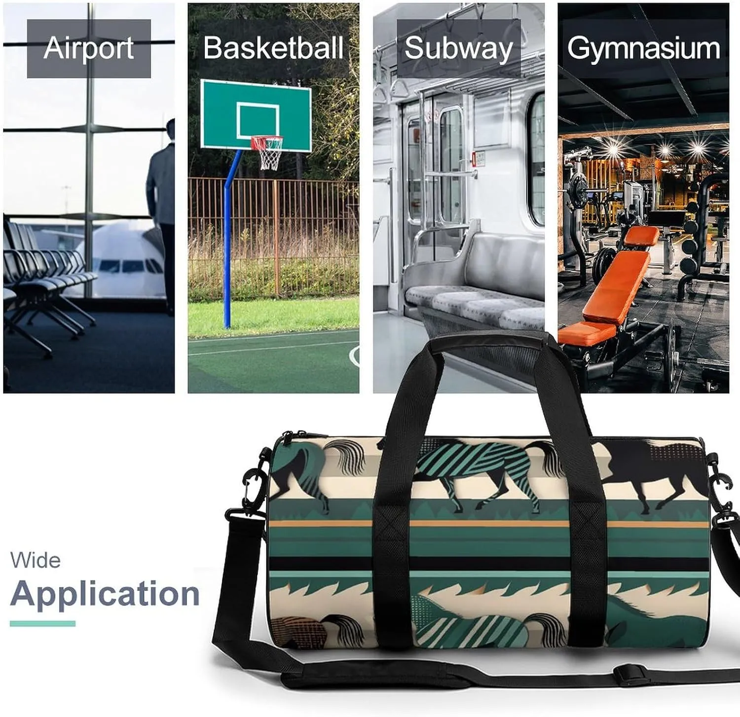 Gym Bag Horse Stripes Pattern Duffel Bag for Men Women Overnight Bag with Shoe Compartment Workout Bags