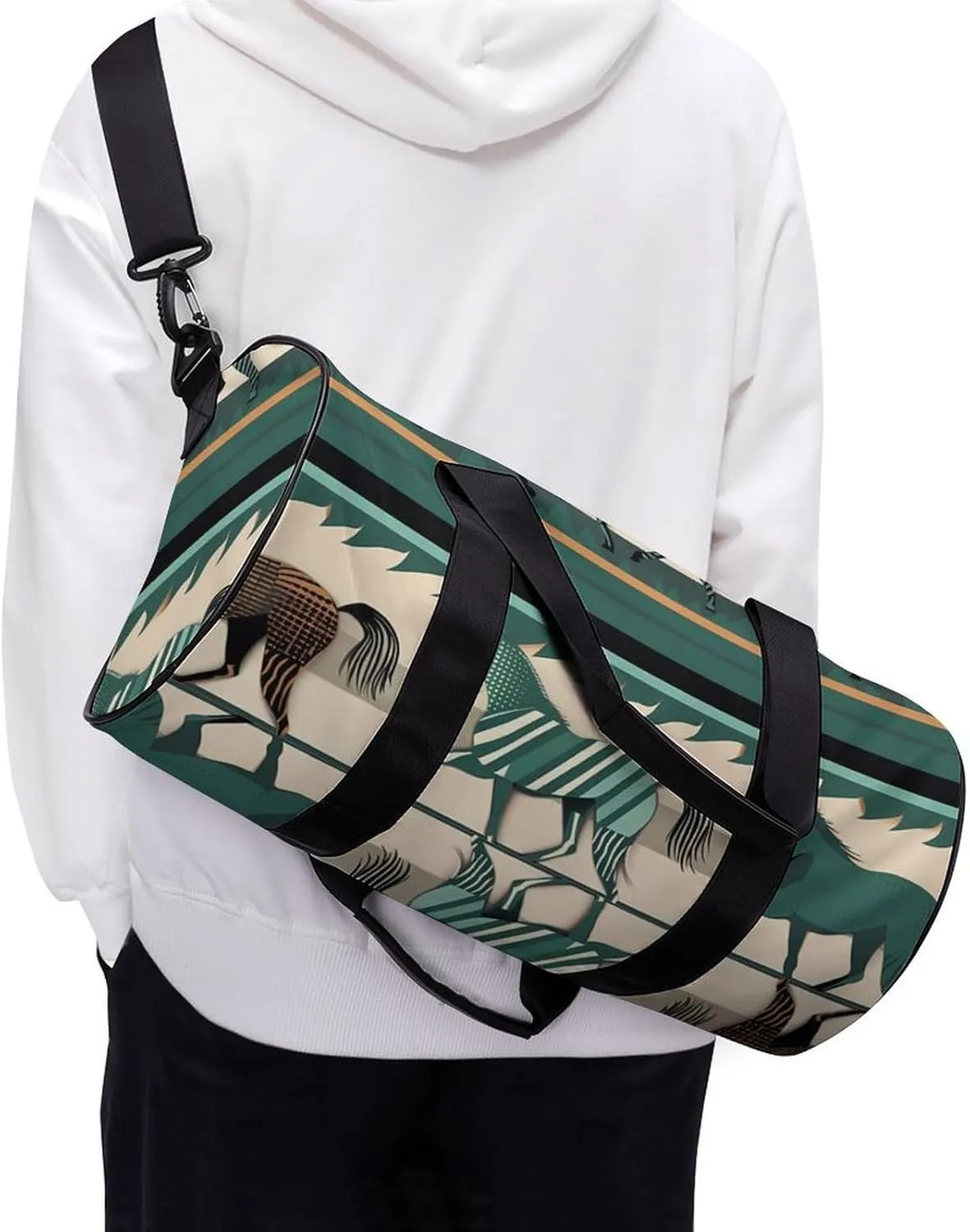 Gym Bag Horse Stripes Pattern Duffel Bag for Men Women Overnight Bag with Shoe Compartment Workout Bags