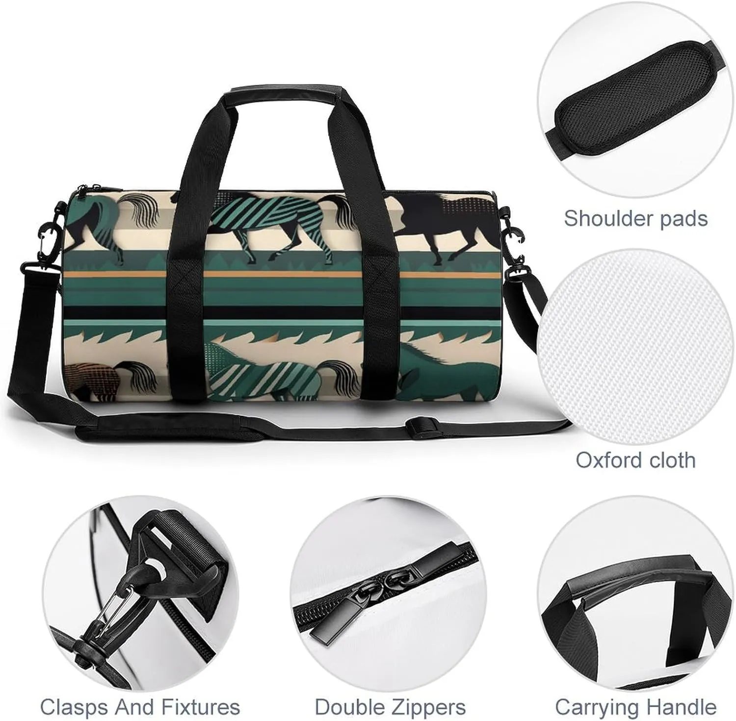 Gym Bag Horse Stripes Pattern Duffel Bag for Men Women Overnight Bag with Shoe Compartment Workout Bags