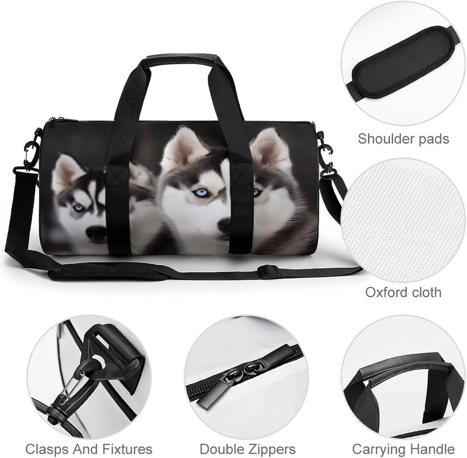 Gym Bag Husky Dog Duffel Bag for Men Women Overnight Bag with Shoe Compartment Workout Bags