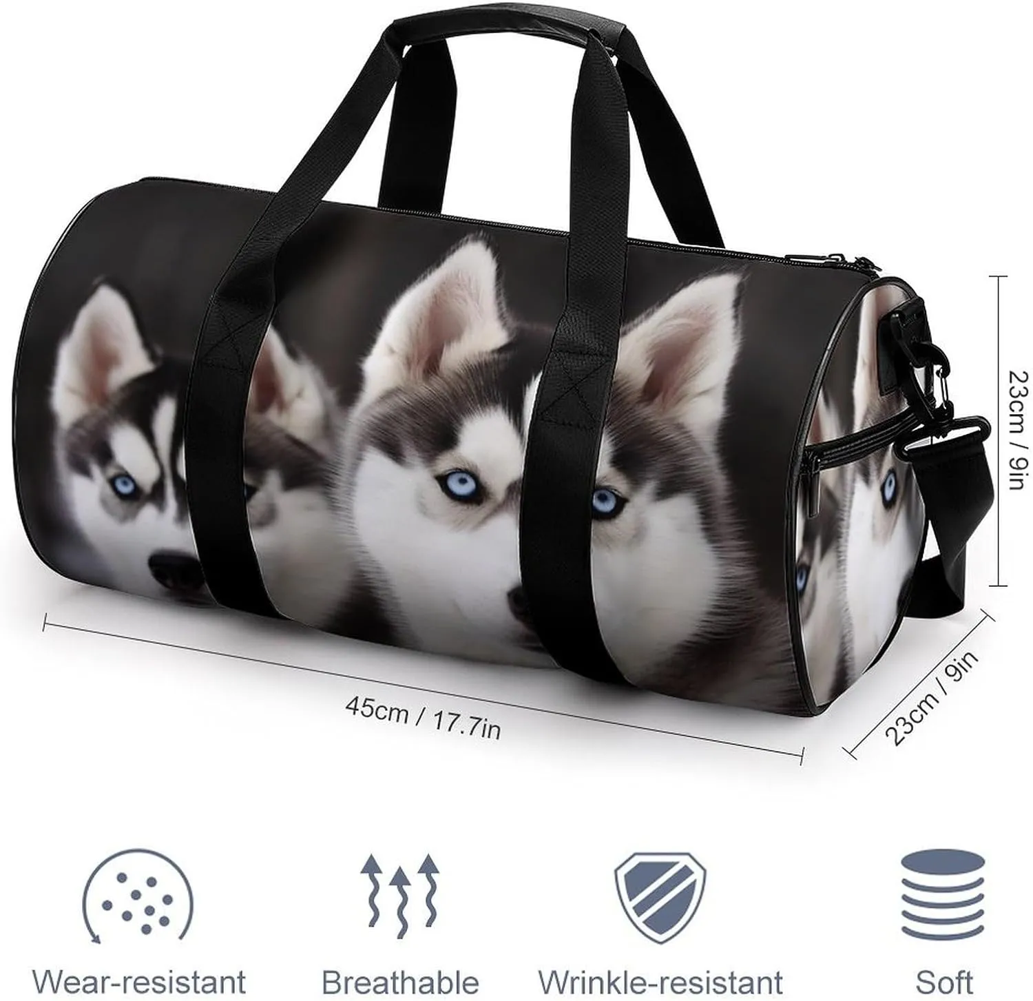 Gym Bag Husky Dog Duffel Bag for Men Women Overnight Bag with Shoe Compartment Workout Bags