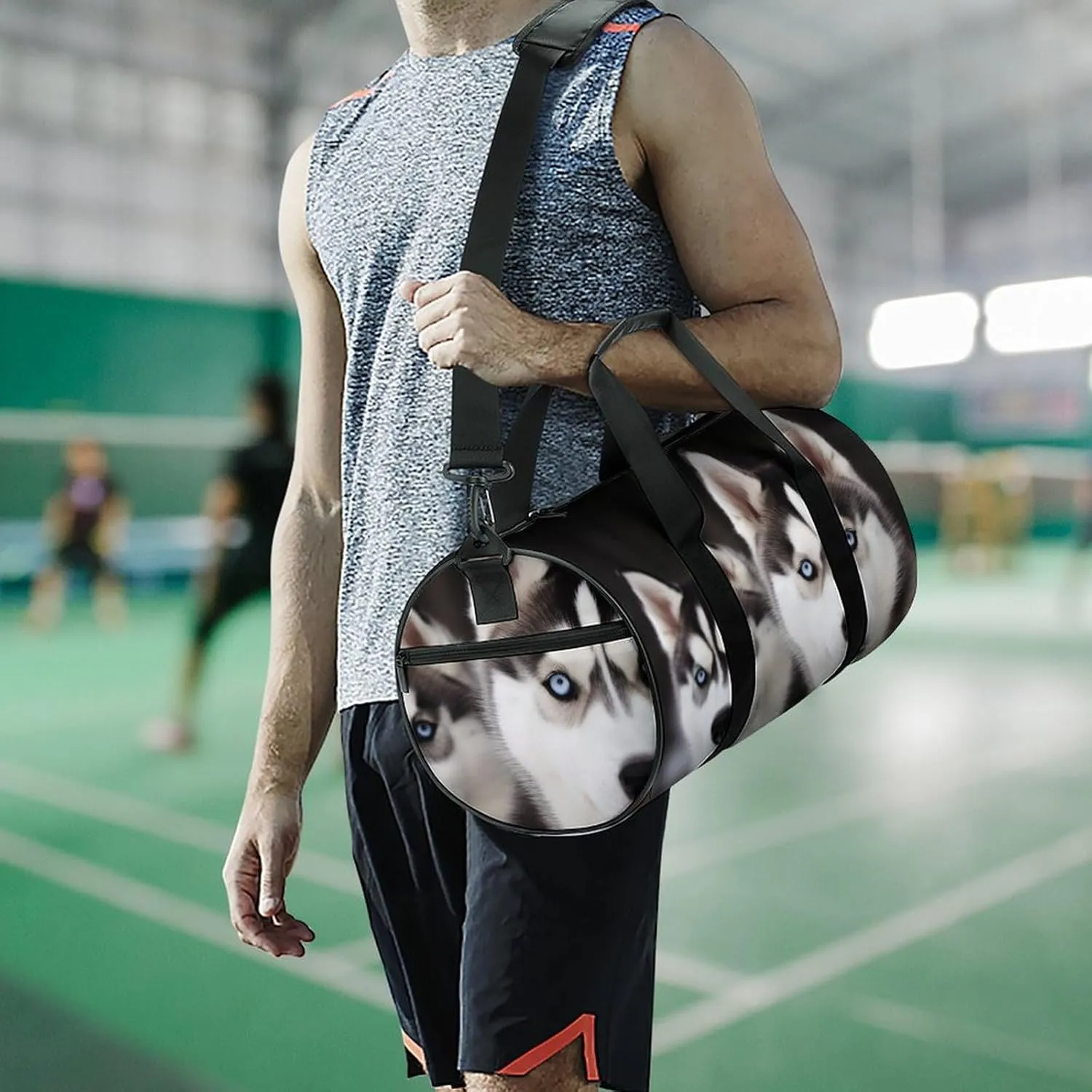 Gym Bag Husky Dog Duffel Bag for Men Women Overnight Bag with Shoe Compartment Workout Bags