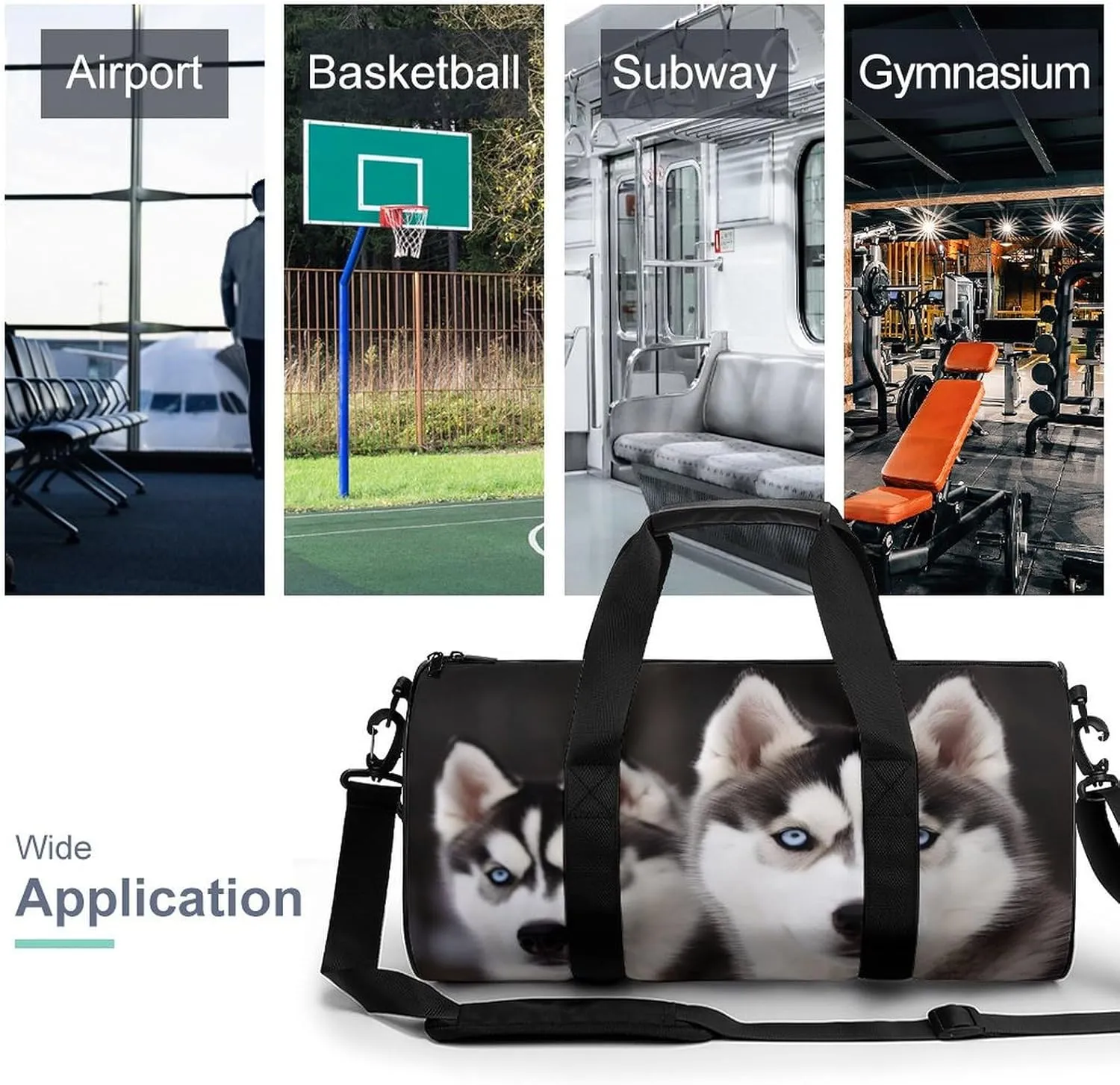 Gym Bag Husky Dog Duffel Bag for Men Women Overnight Bag with Shoe Compartment Workout Bags