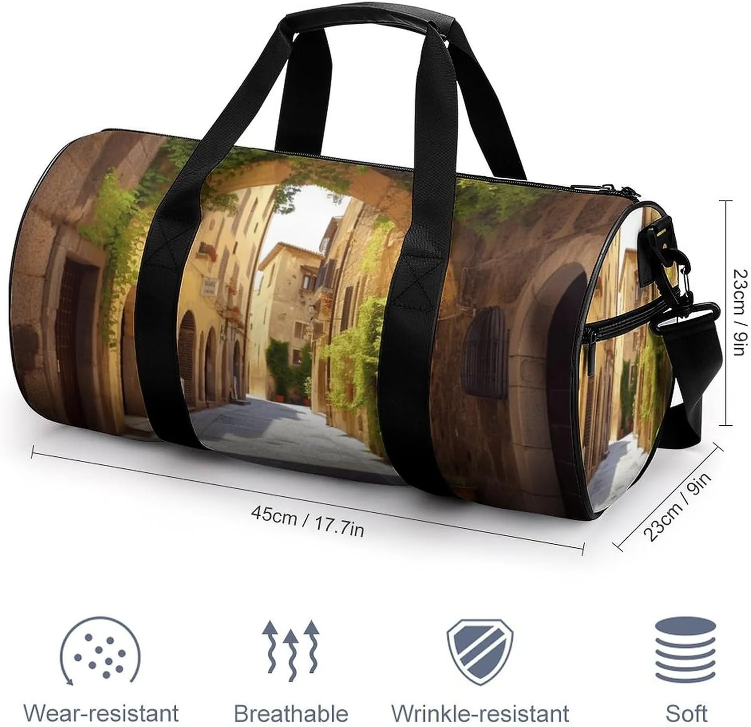 Gym Bag Italian Street Duffel Bag for Men Women Overnight Bag with Shoe Compartment Workout Bags