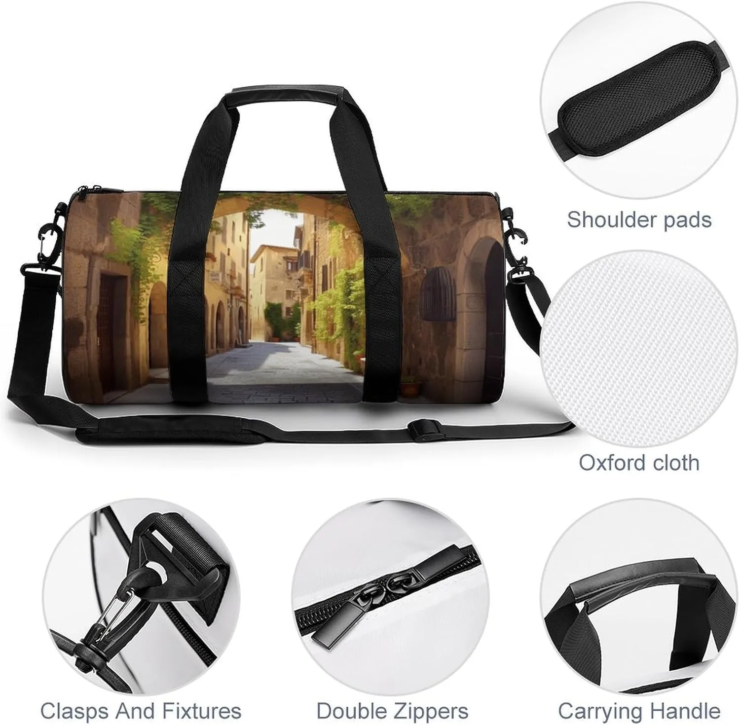 Gym Bag Italian Street Duffel Bag for Men Women Overnight Bag with Shoe Compartment Workout Bags