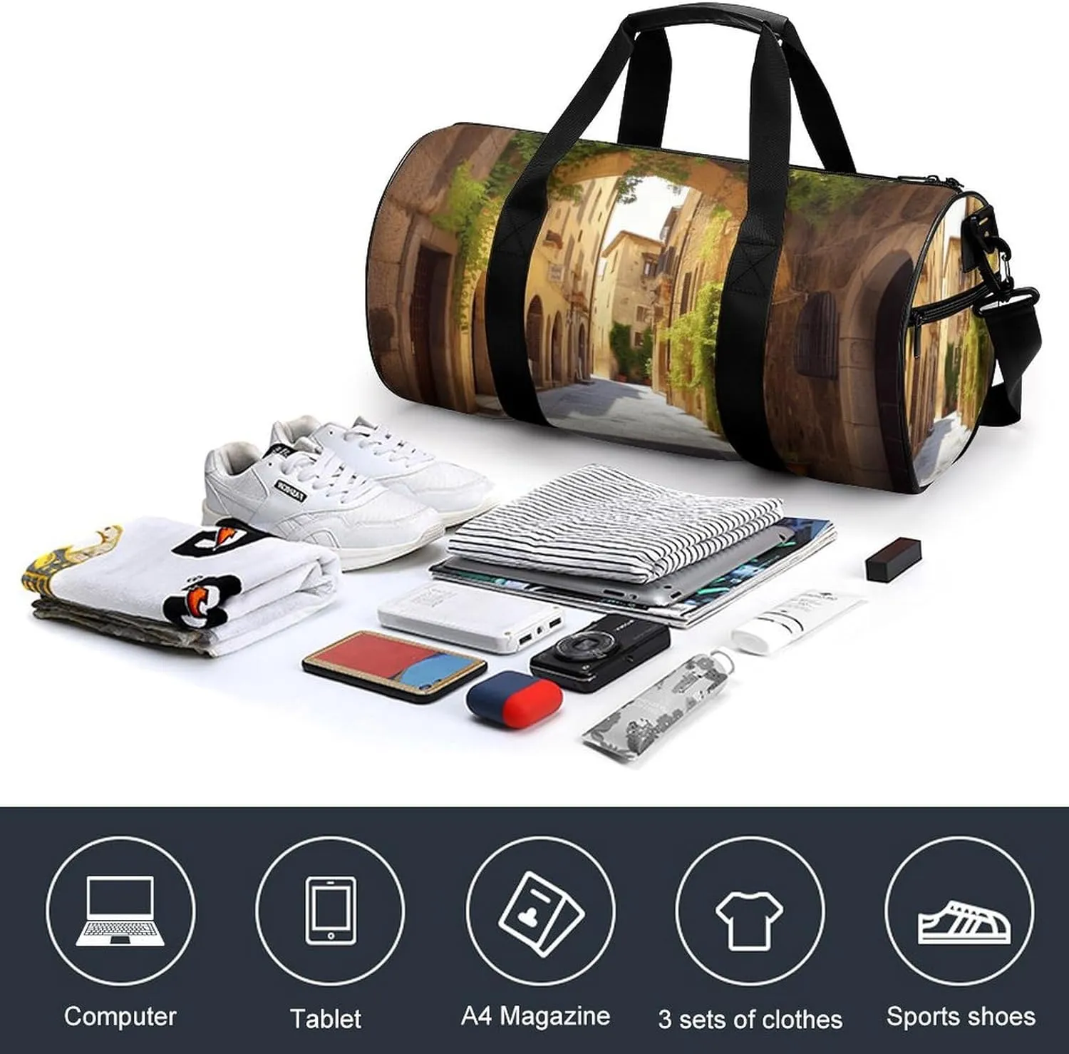 Gym Bag Italian Street Duffel Bag for Men Women Overnight Bag with Shoe Compartment Workout Bags