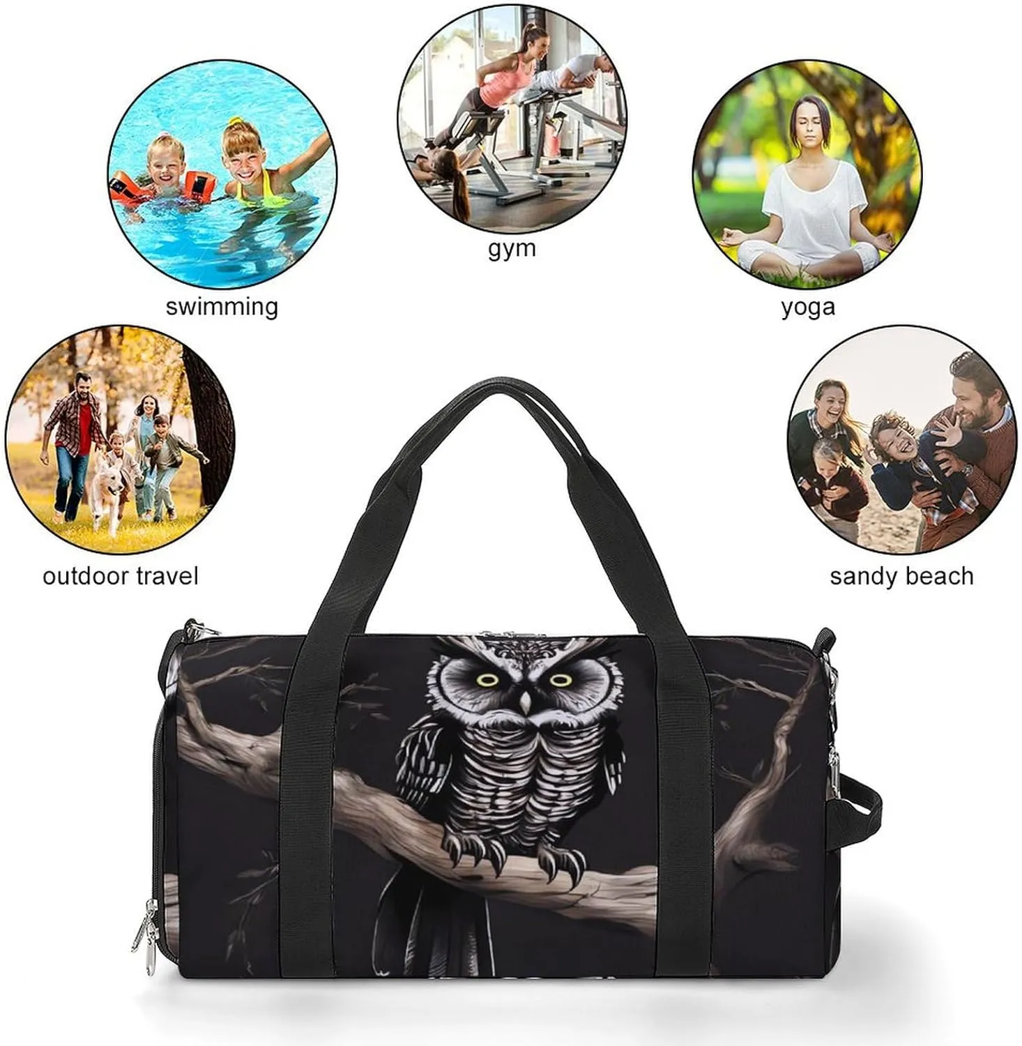 Gym Bag Late Night Owl Duffel Bag for Men Women Overnight Bag with Shoe Compartment Workout Bags