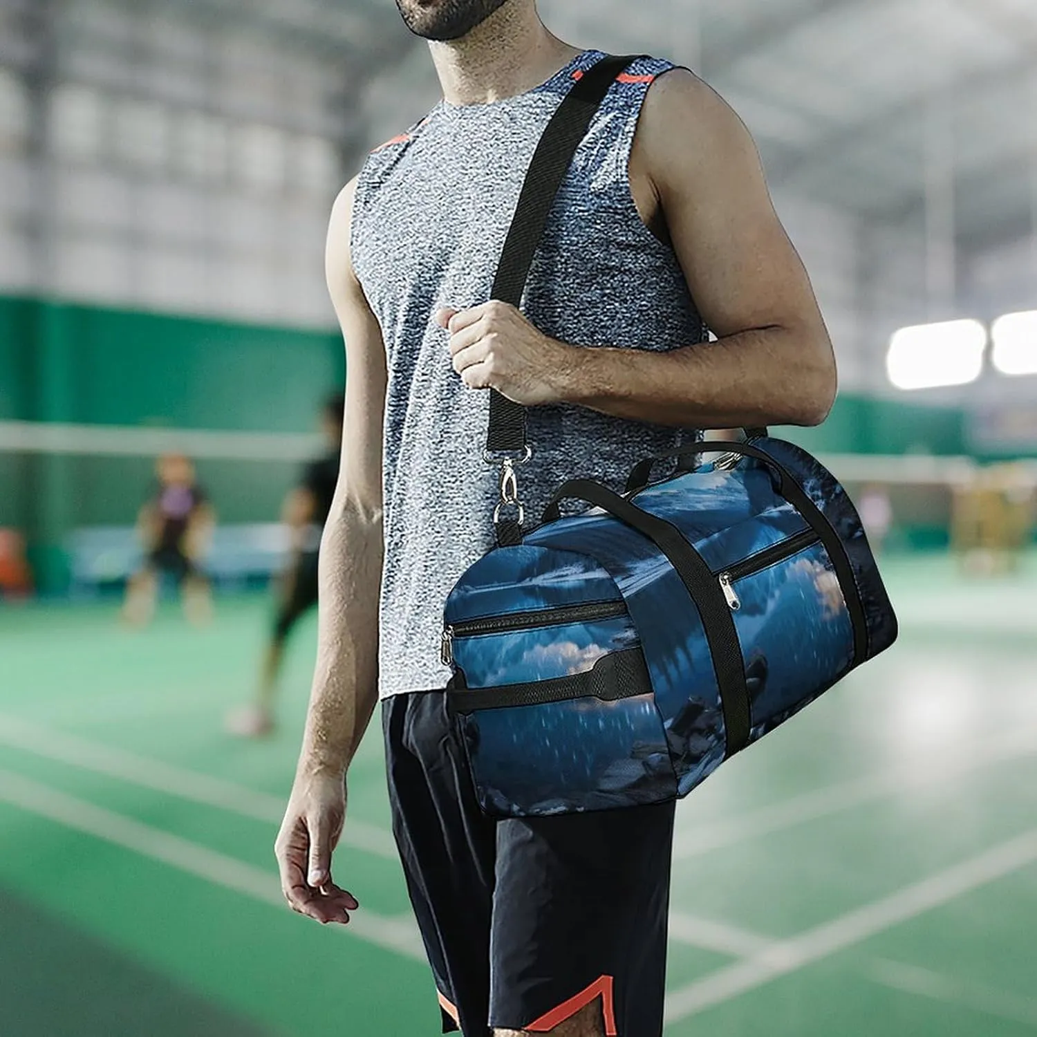 Gym Bag Moraine Lake in A Starry Winter Night Duffel Bag for Men Women Overnight Bag with Shoe Compartment Workout Bags