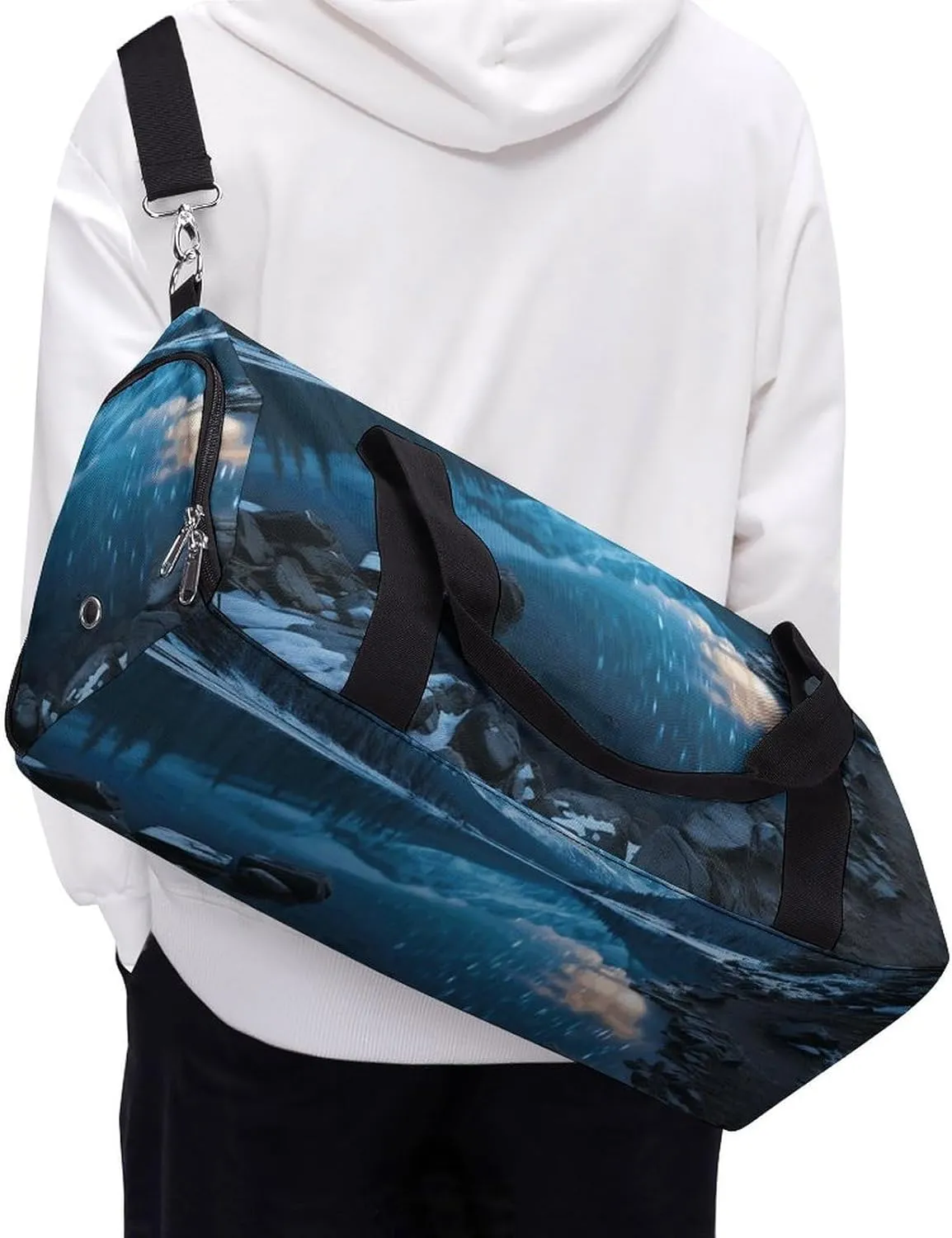 Gym Bag Moraine Lake in A Starry Winter Night Duffel Bag for Men Women Overnight Bag with Shoe Compartment Workout Bags