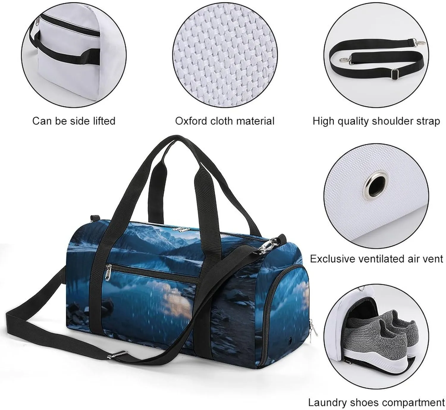 Gym Bag Moraine Lake in A Starry Winter Night Duffel Bag for Men Women Overnight Bag with Shoe Compartment Workout Bags