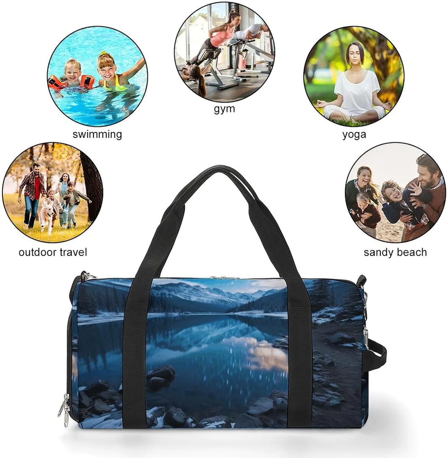 Gym Bag Moraine Lake in A Starry Winter Night Duffel Bag for Men Women Overnight Bag with Shoe Compartment Workout Bags