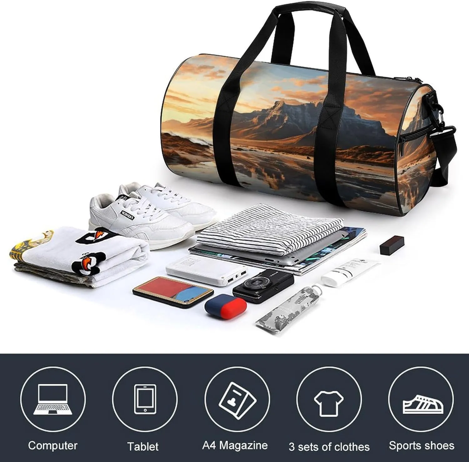 Gym Bag Mountain at Sunrise Duffel Bag for Men Women Overnight Bag with Shoe Compartment Workout Bags