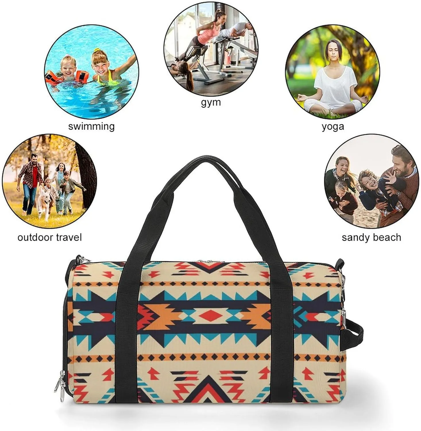 Gym Bag Native American Duffel Bag for Men Women Overnight Bag with Shoe Compartment Workout Bags