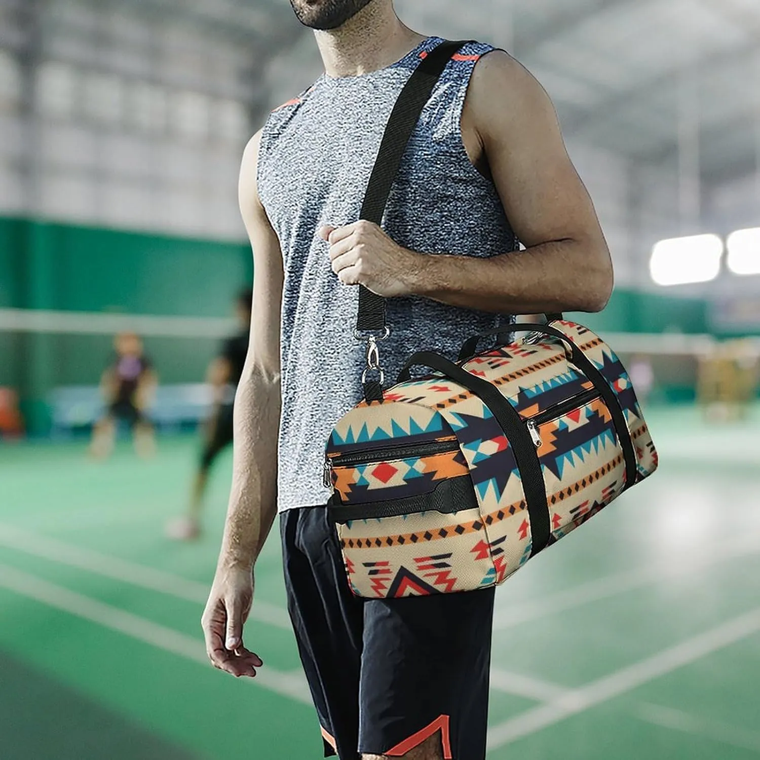 Gym Bag Native American Duffel Bag for Men Women Overnight Bag with Shoe Compartment Workout Bags