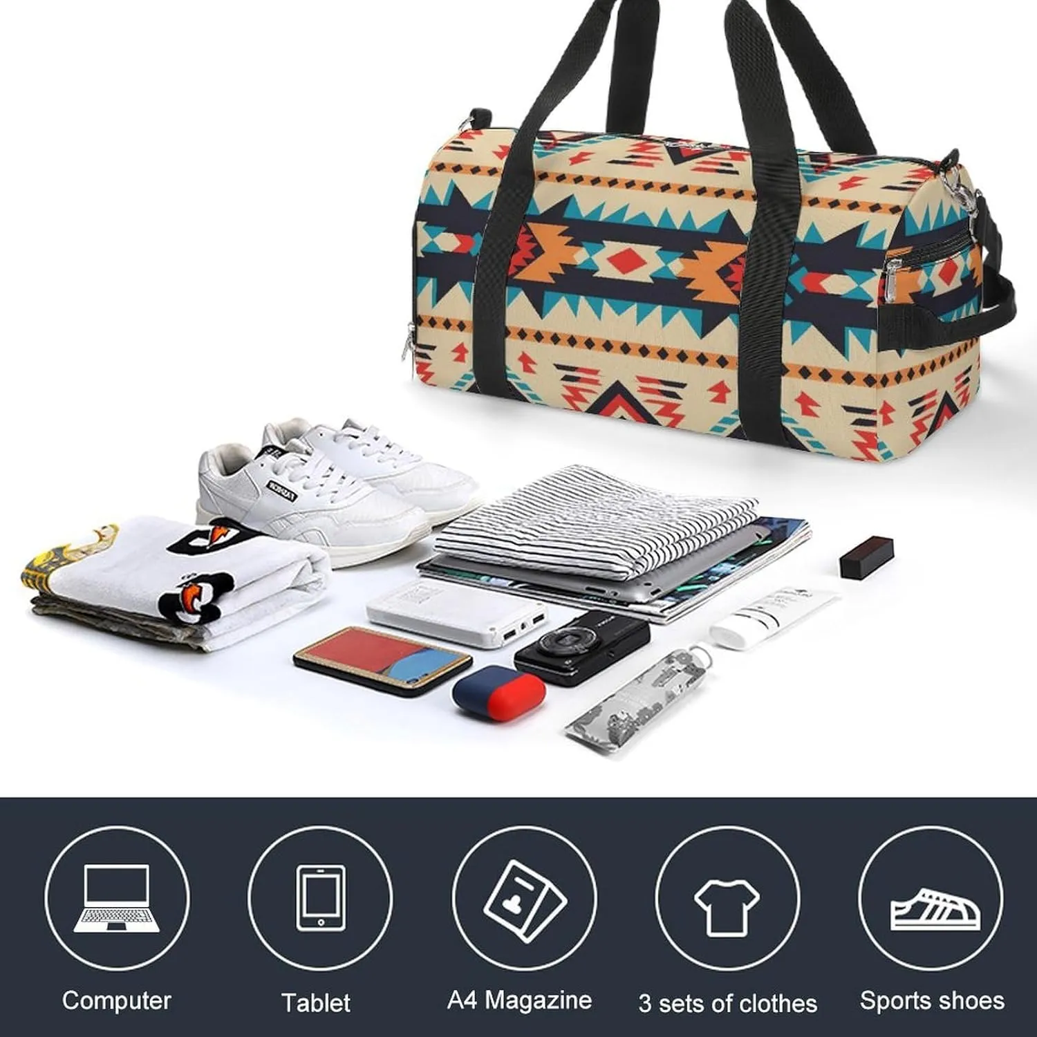 Gym Bag Native American Duffel Bag for Men Women Overnight Bag with Shoe Compartment Workout Bags