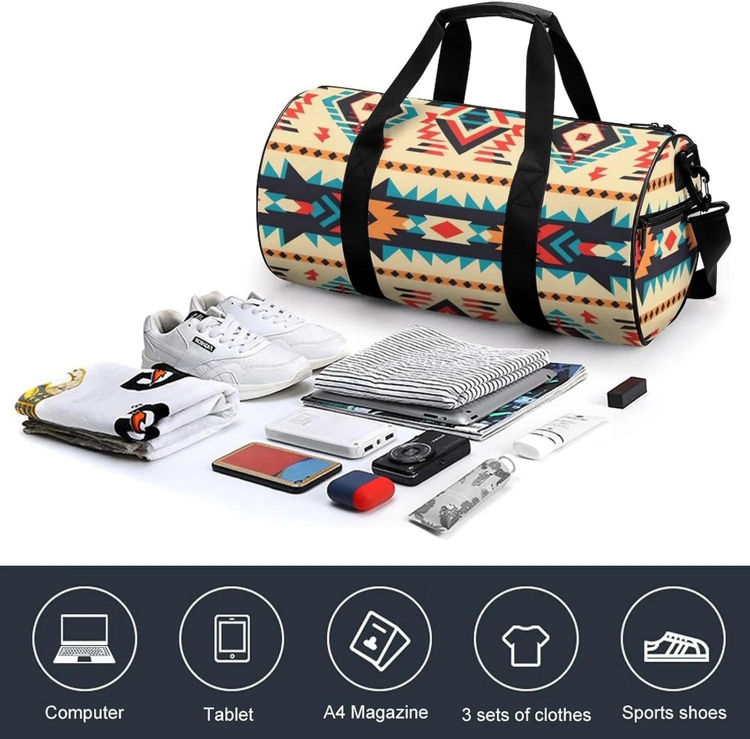 Gym Bag Native American Duffel Bag for Men Women Overnight Bag with Shoe Compartment Workout Bags