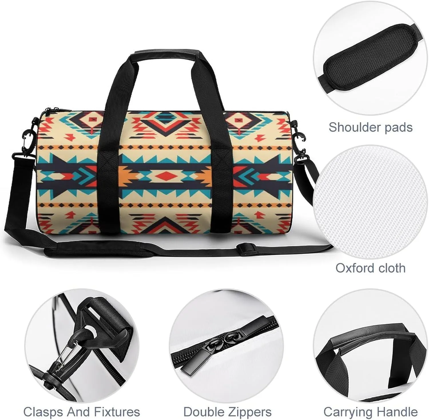 Gym Bag Native American Duffel Bag for Men Women Overnight Bag with Shoe Compartment Workout Bags
