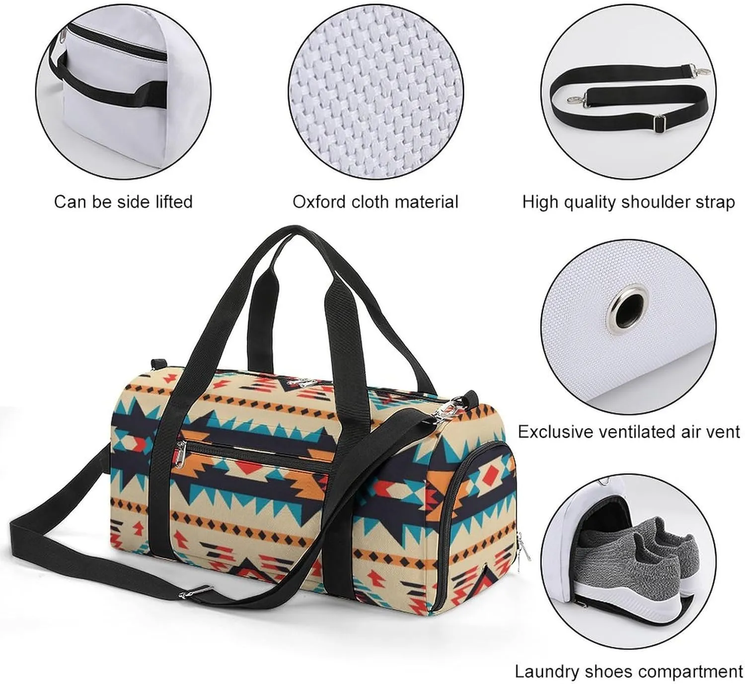 Gym Bag Native American Duffel Bag for Men Women Overnight Bag with Shoe Compartment Workout Bags