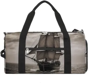 Gym Bag Nautical Sailing Pirate Theme Duffel Bag for Men Women Overnight Bag with Shoe Compartment Workout Bags