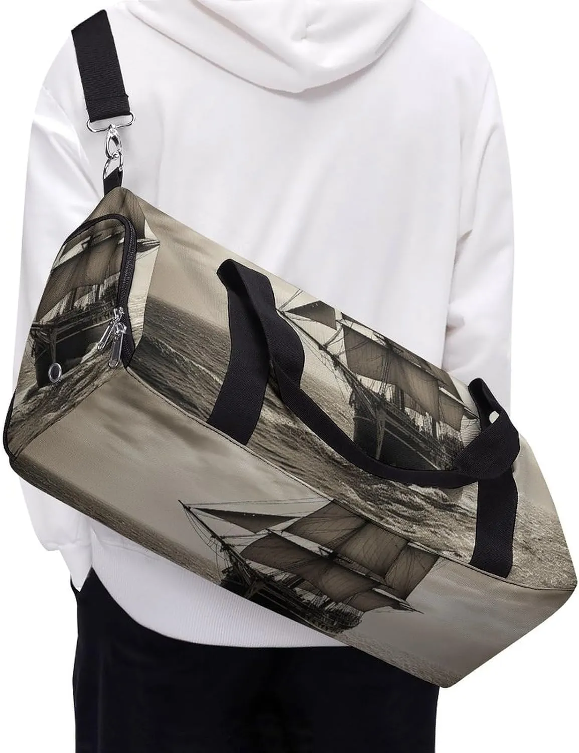 Gym Bag Nautical Sailing Pirate Theme Duffel Bag for Men Women Overnight Bag with Shoe Compartment Workout Bags