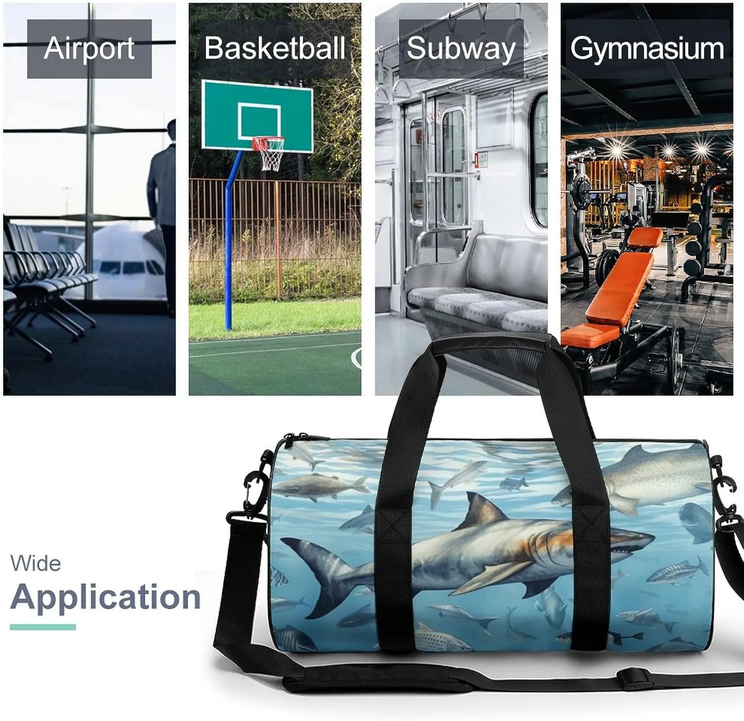 Gym Bag Ocean Fish Duffel Bag for Men Women Overnight Bag with Shoe Compartment Workout Bags