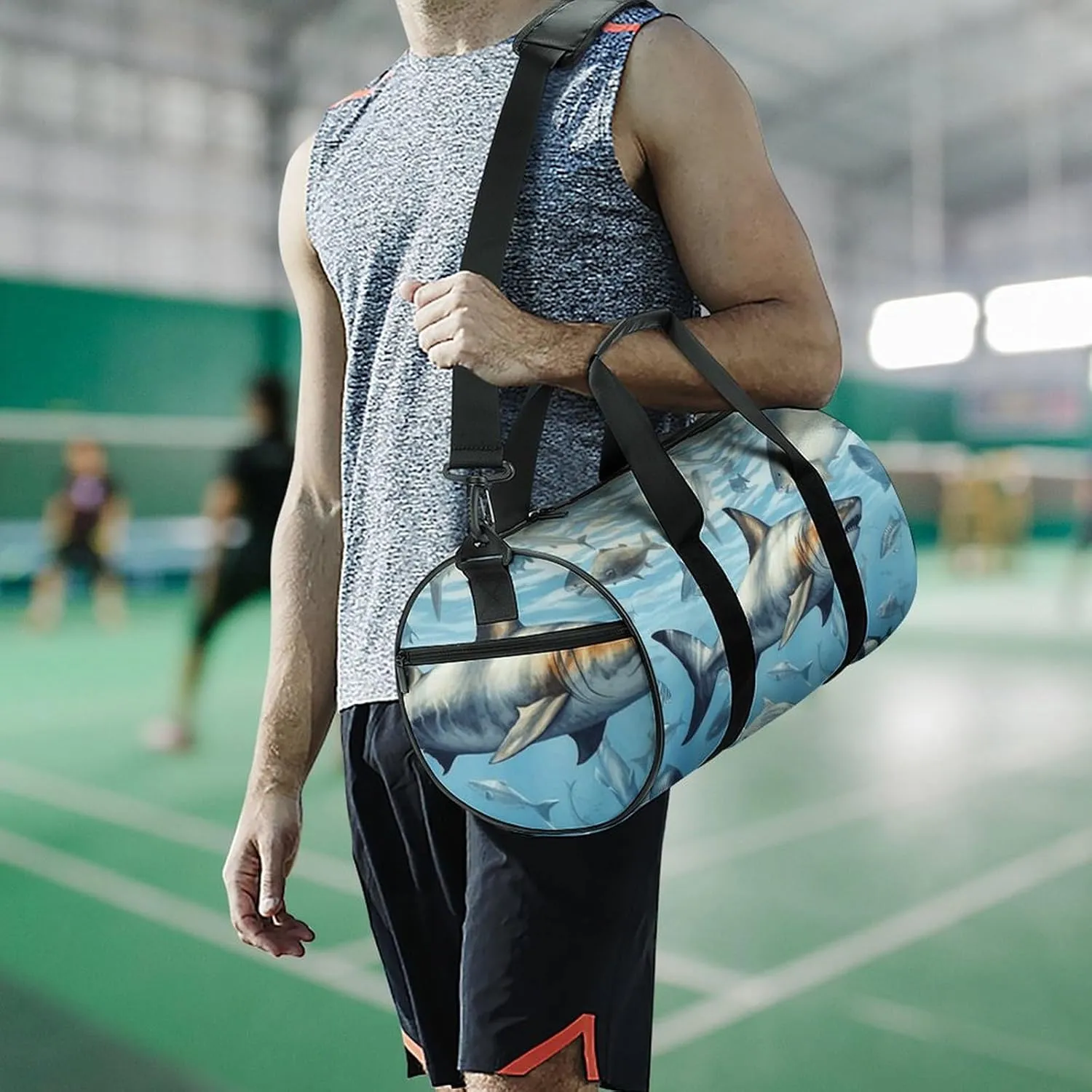 Gym Bag Ocean Fish Duffel Bag for Men Women Overnight Bag with Shoe Compartment Workout Bags