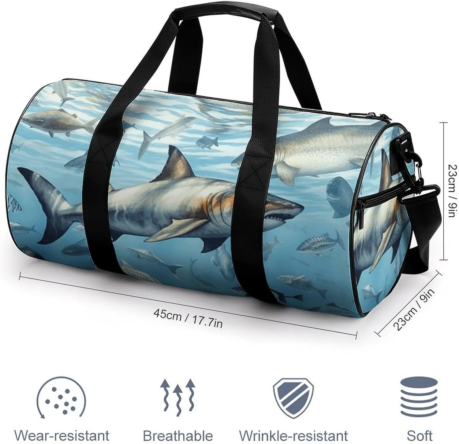 Gym Bag Ocean Fish Duffel Bag for Men Women Overnight Bag with Shoe Compartment Workout Bags