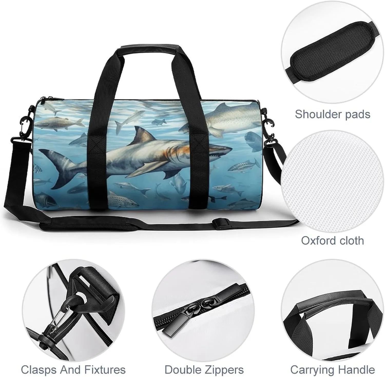 Gym Bag Ocean Fish Duffel Bag for Men Women Overnight Bag with Shoe Compartment Workout Bags