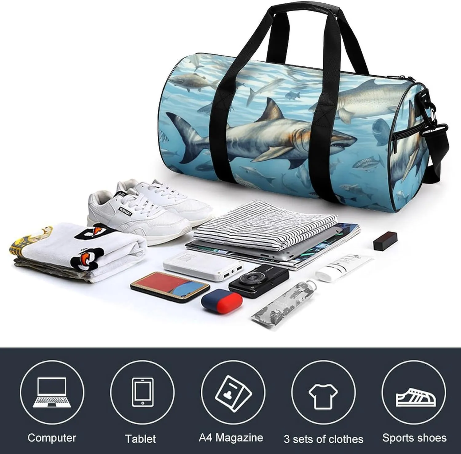 Gym Bag Ocean Fish Duffel Bag for Men Women Overnight Bag with Shoe Compartment Workout Bags