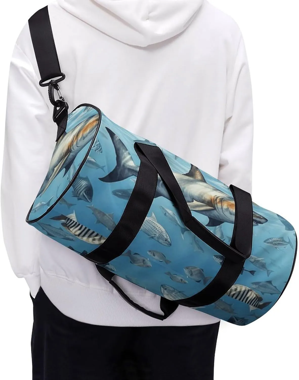 Gym Bag Ocean Fish Duffel Bag for Men Women Overnight Bag with Shoe Compartment Workout Bags