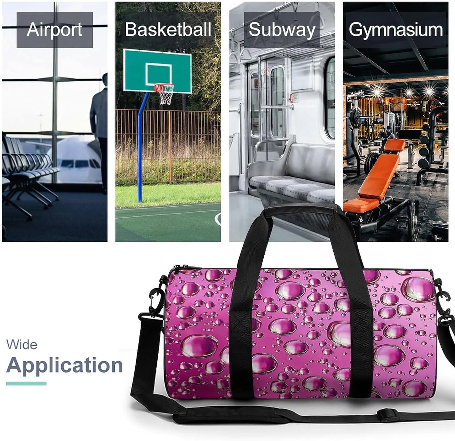 Gym Bag Peach Water Droplets Duffel Bag for Men Women Overnight Bag with Shoe Compartment Workout Bags
