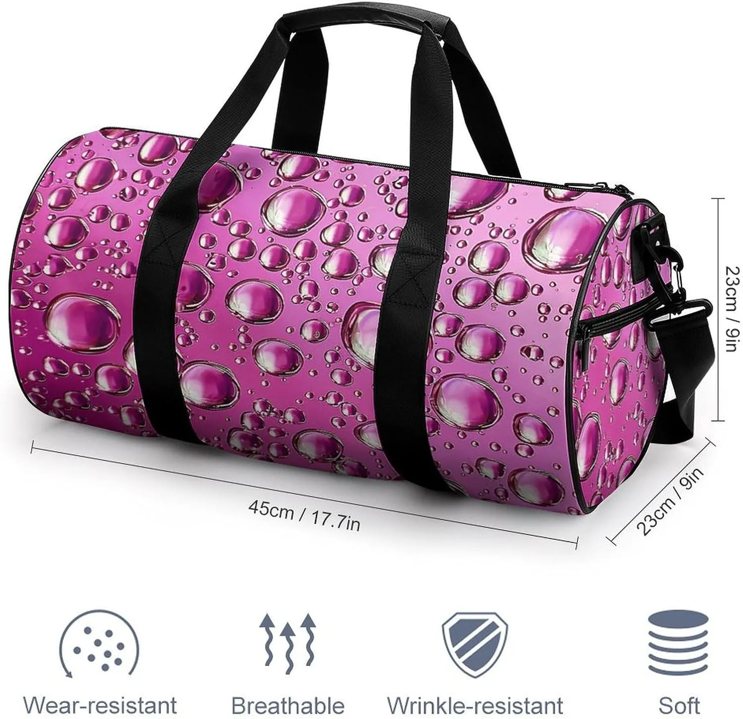 Gym Bag Peach Water Droplets Duffel Bag for Men Women Overnight Bag with Shoe Compartment Workout Bags