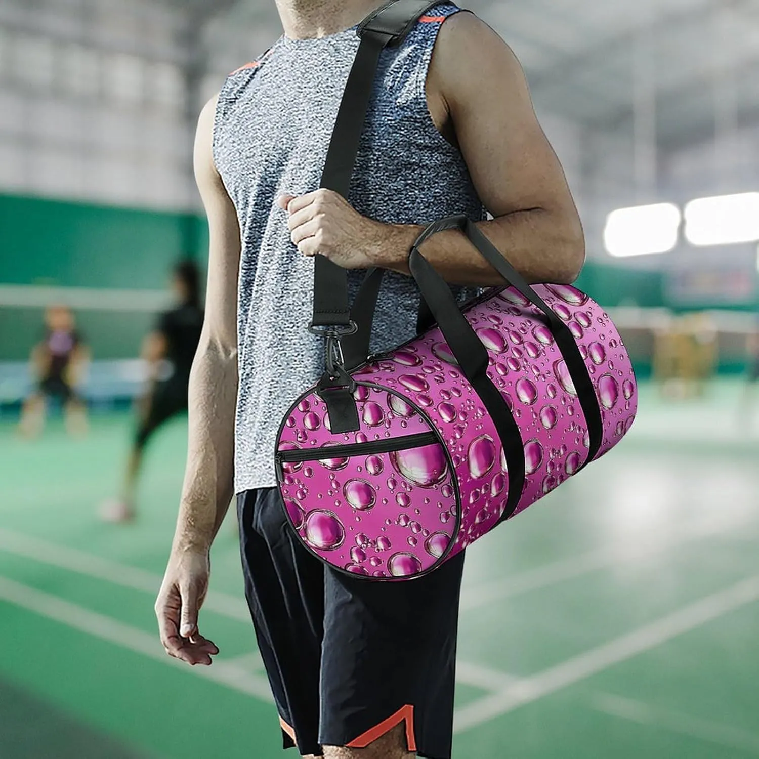 Gym Bag Peach Water Droplets Duffel Bag for Men Women Overnight Bag with Shoe Compartment Workout Bags