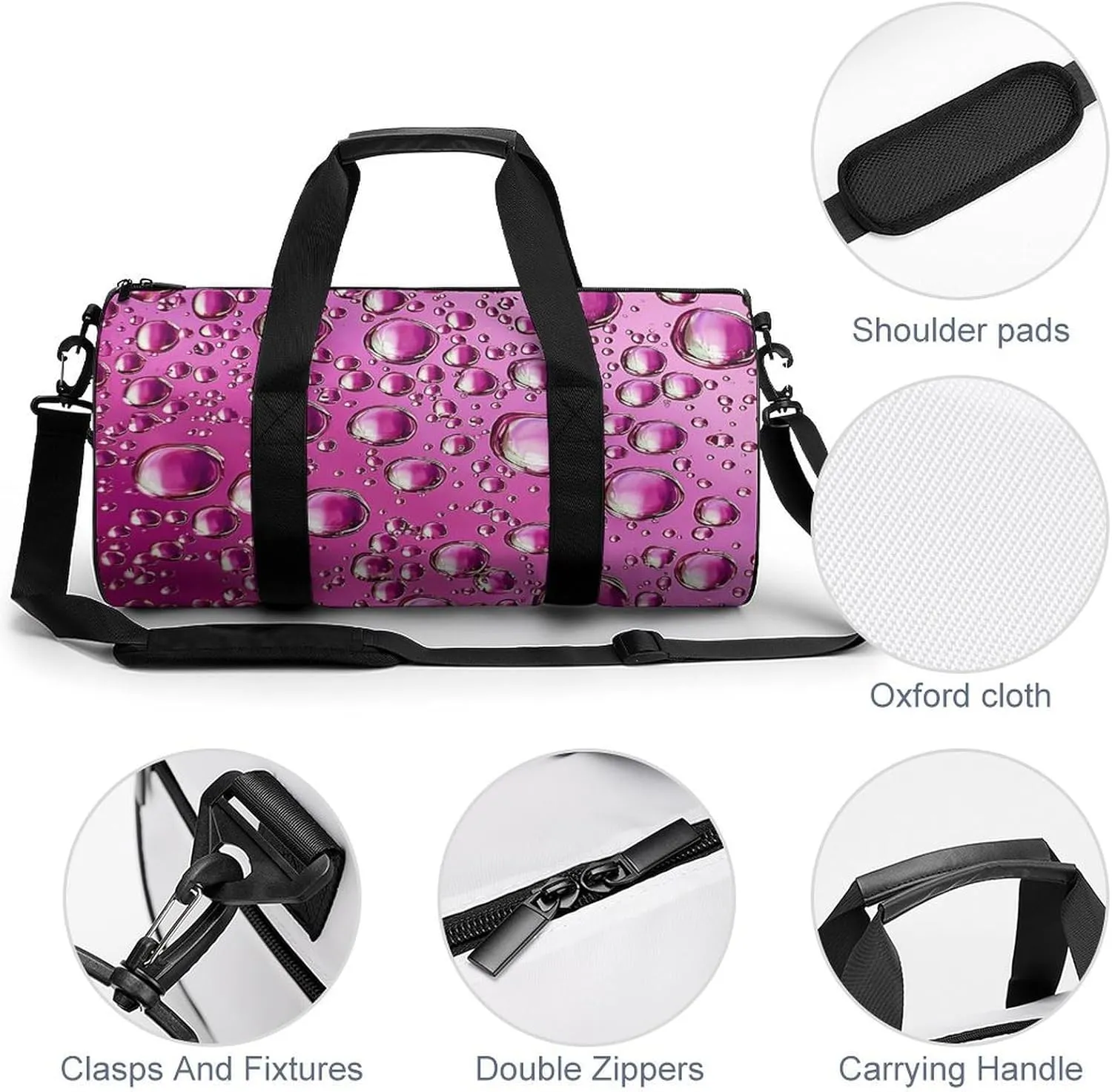 Gym Bag Peach Water Droplets Duffel Bag for Men Women Overnight Bag with Shoe Compartment Workout Bags