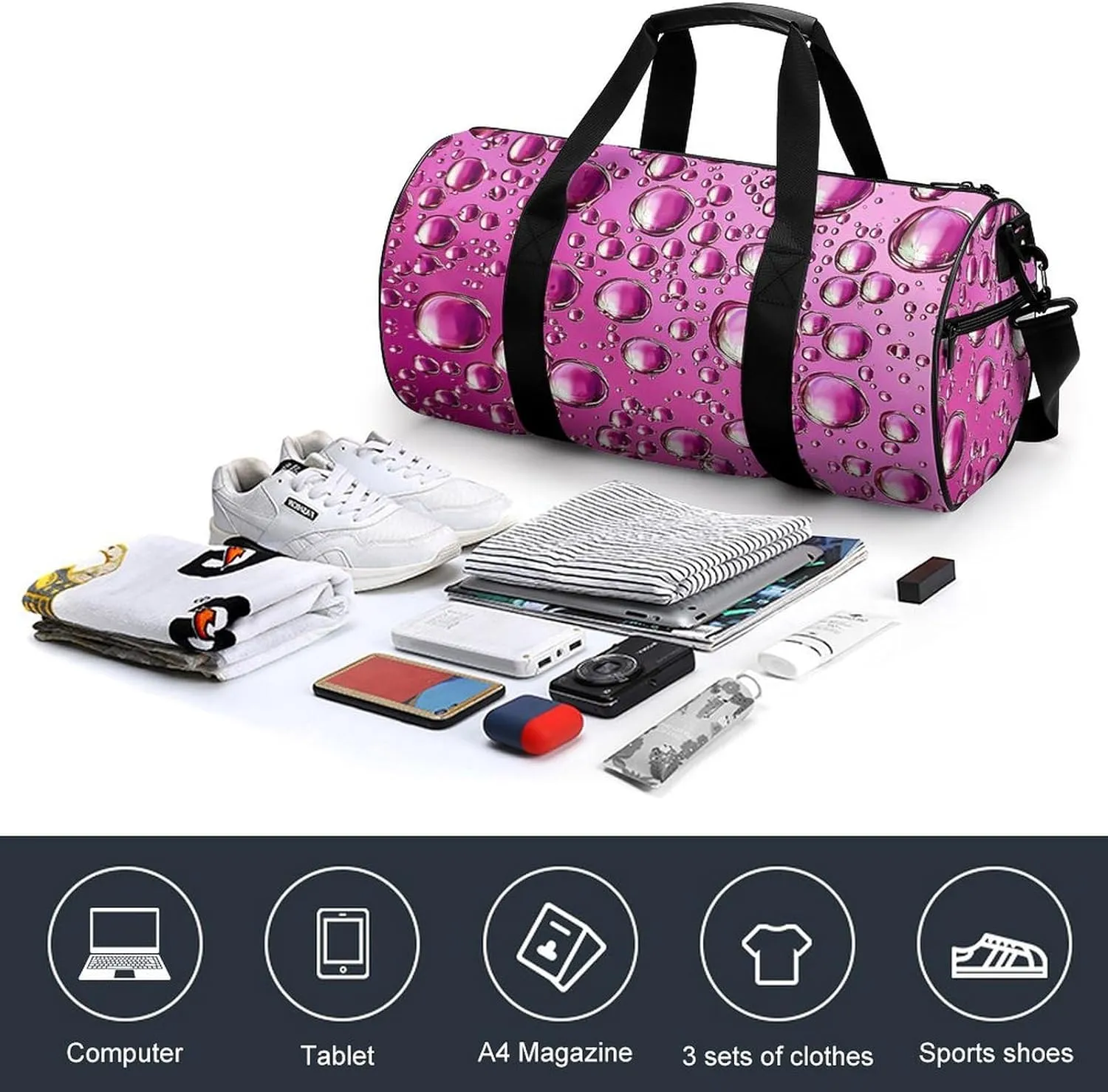 Gym Bag Peach Water Droplets Duffel Bag for Men Women Overnight Bag with Shoe Compartment Workout Bags