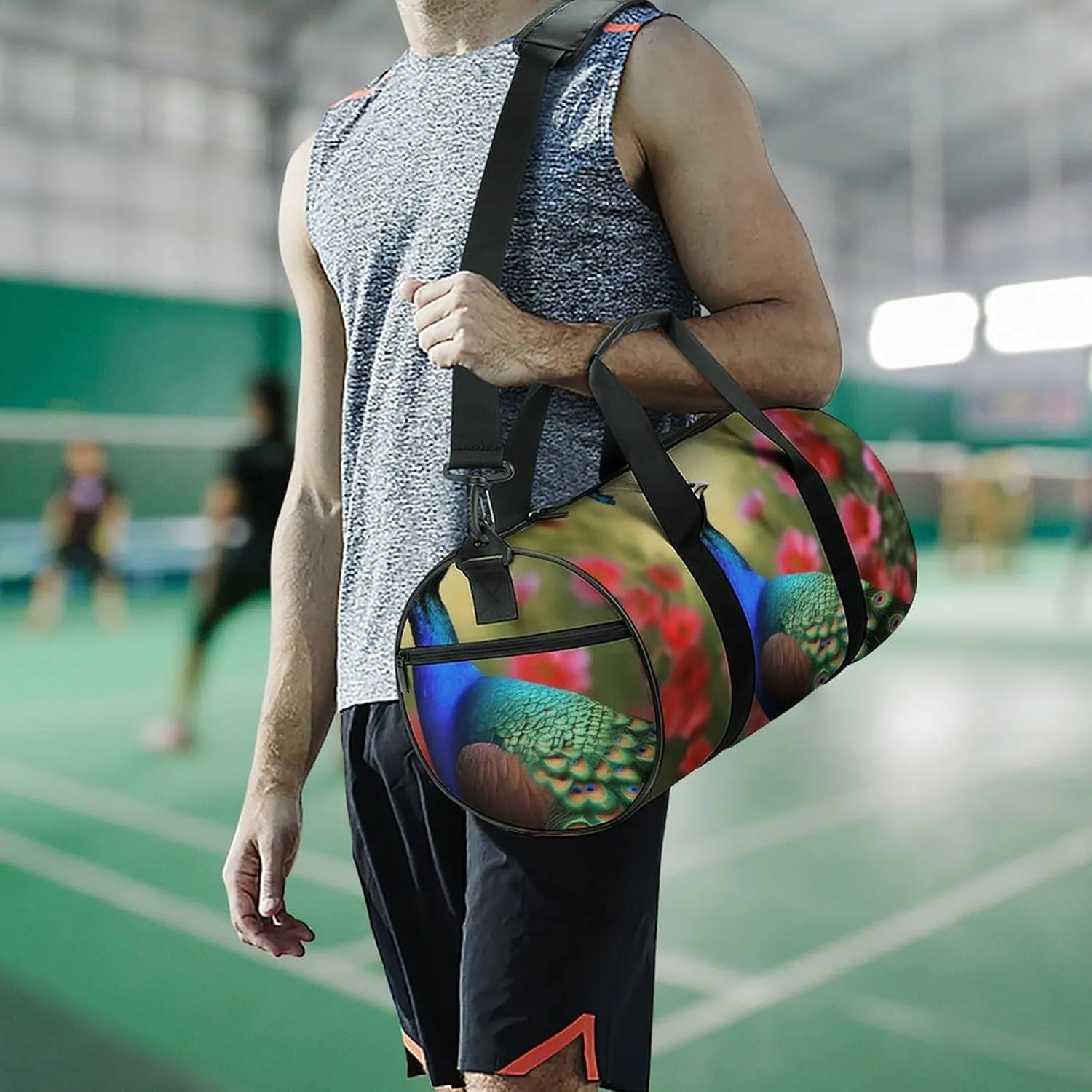 Gym Bag Peacock Flowers Duffel Bag for Men Women Overnight Bag with Shoe Compartment Workout Bags