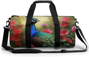 Gym Bag Peacock Flowers Duffel Bag for Men Women Overnight Bag with Shoe Compartment Workout Bags