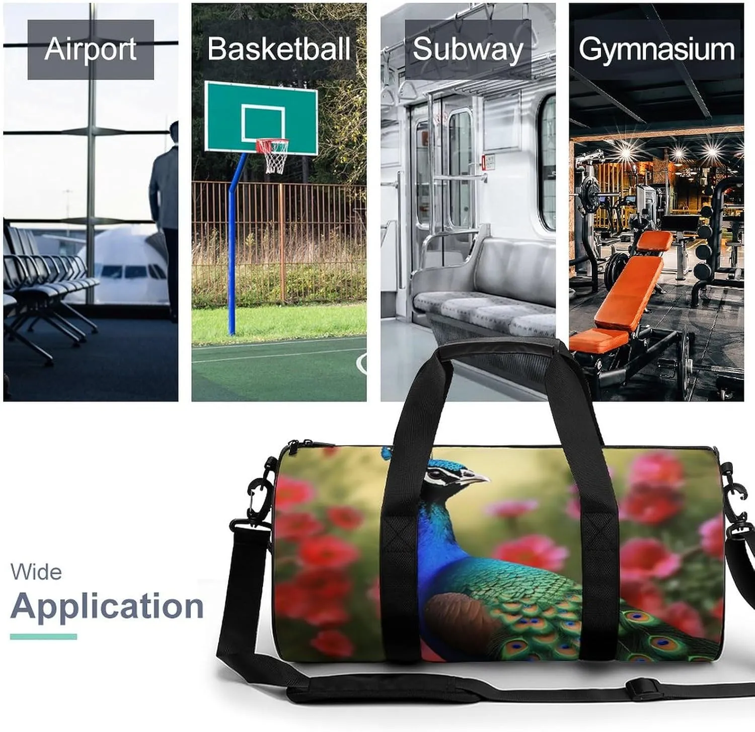 Gym Bag Peacock Flowers Duffel Bag for Men Women Overnight Bag with Shoe Compartment Workout Bags