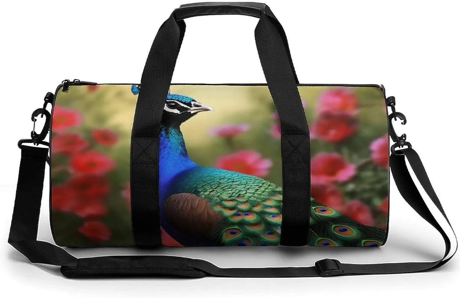 Gym Bag Peacock Flowers Duffel Bag for Men Women Overnight Bag with Shoe Compartment Workout Bags