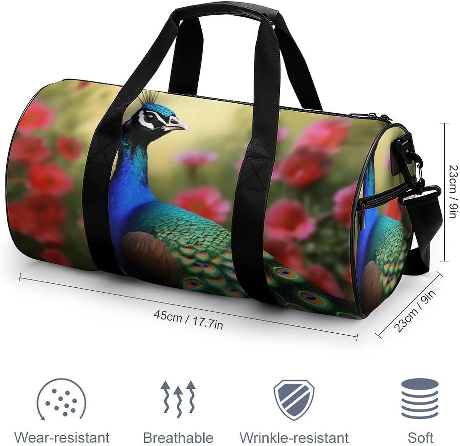 Gym Bag Peacock Flowers Duffel Bag for Men Women Overnight Bag with Shoe Compartment Workout Bags