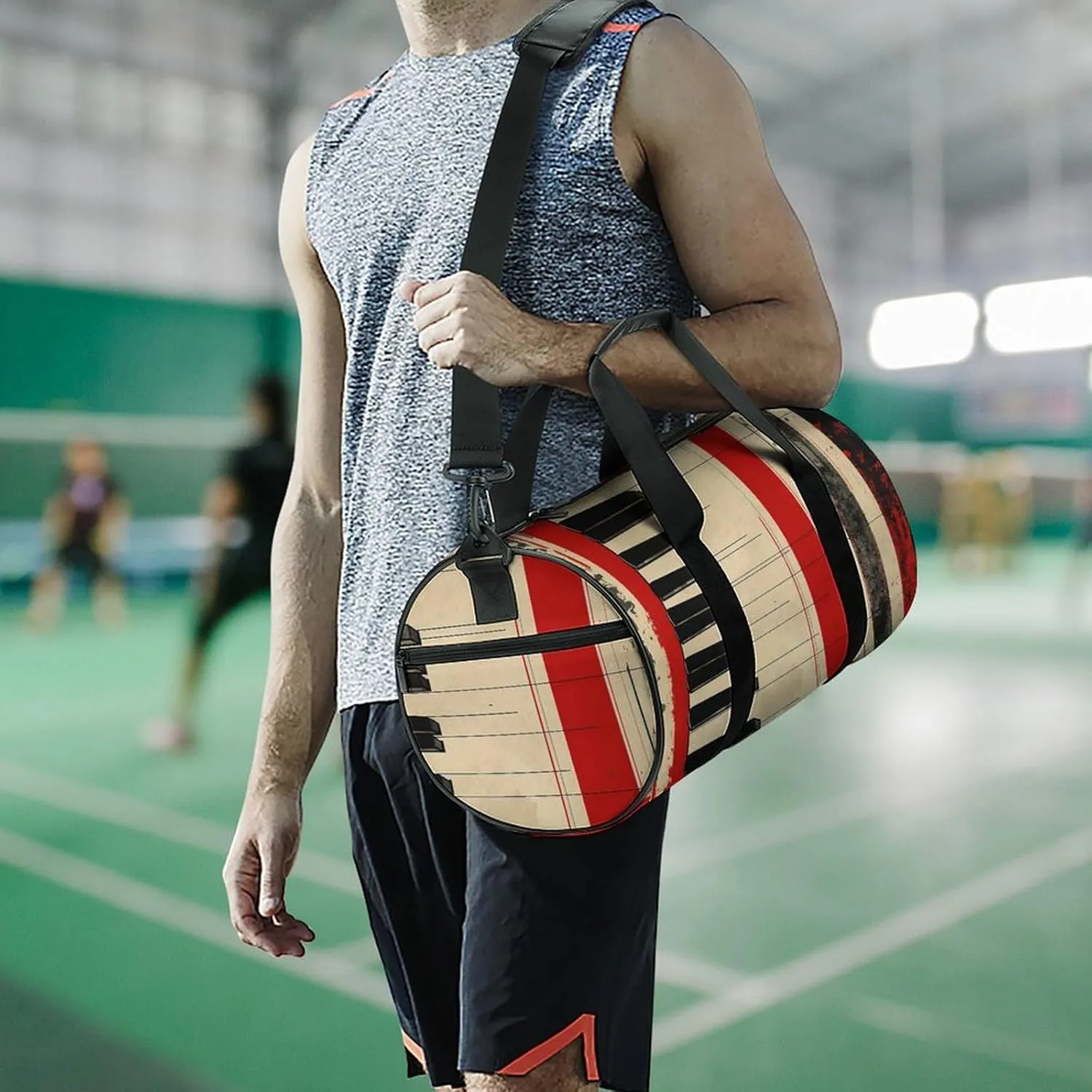 Gym Bag Piano Keys And Lines Duffel Bag for Men Women Overnight Bag with Shoe Compartment Workout Bags